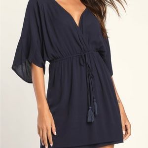 Lulus Find Me Beachside Navy Blue Dolman Sleeve Mini Dress